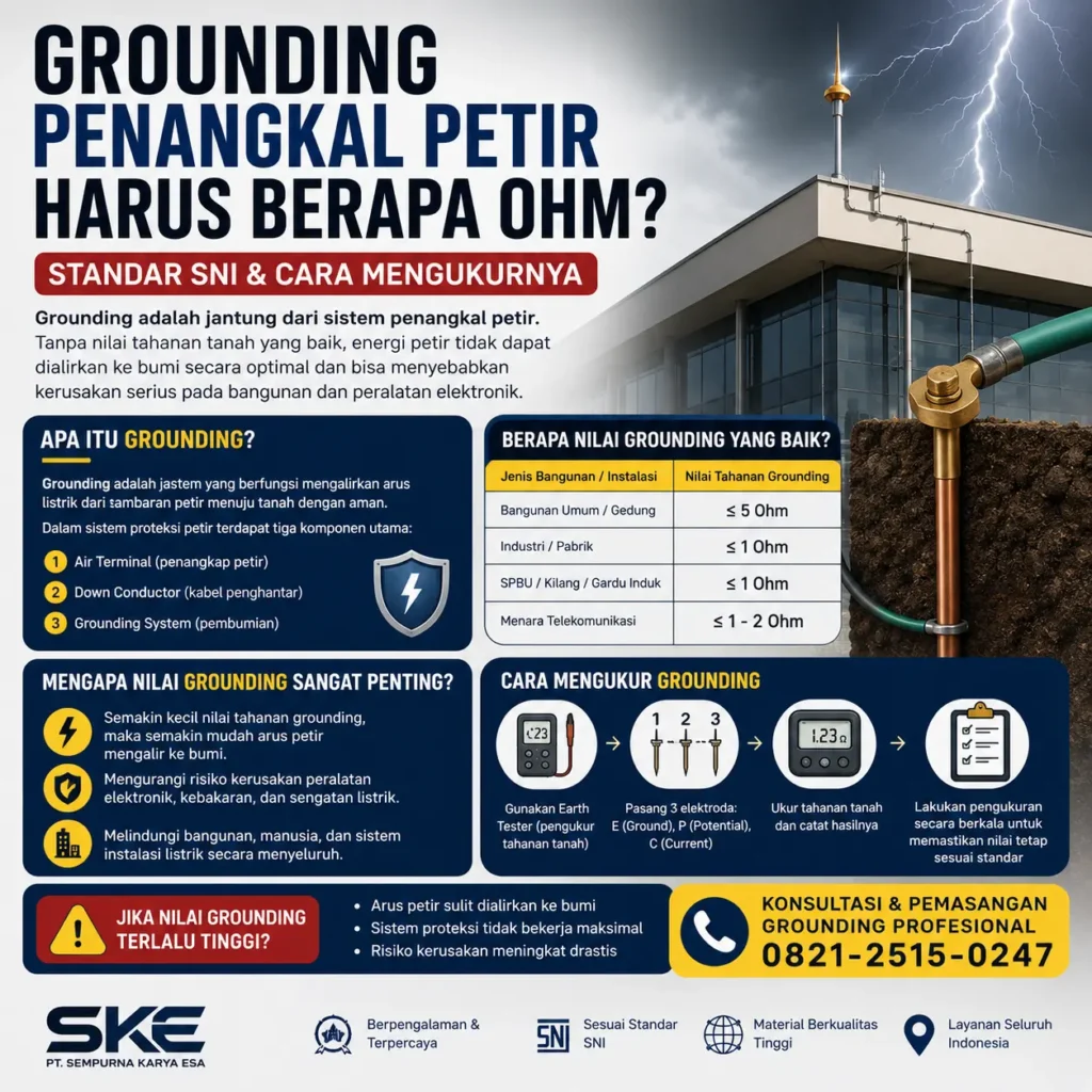 grounding penangkal petir harus berapa ohm